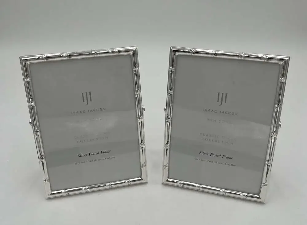 Isaac Jacobs Set 2 Silver Plated Bamboo Chinoiserie Picture Frames 5x7